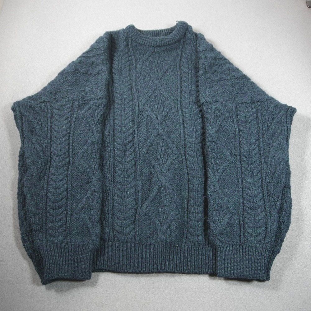 VTG Arancrafts Heavyweight Pure New Wool Cable Knit Ireland Men Sweater XXL